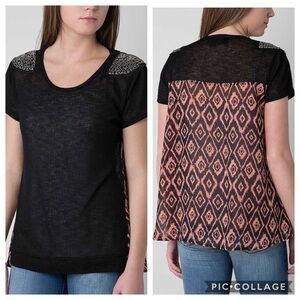 NWOT Daytrip Black Knit Beaded Sheer Tribal Top